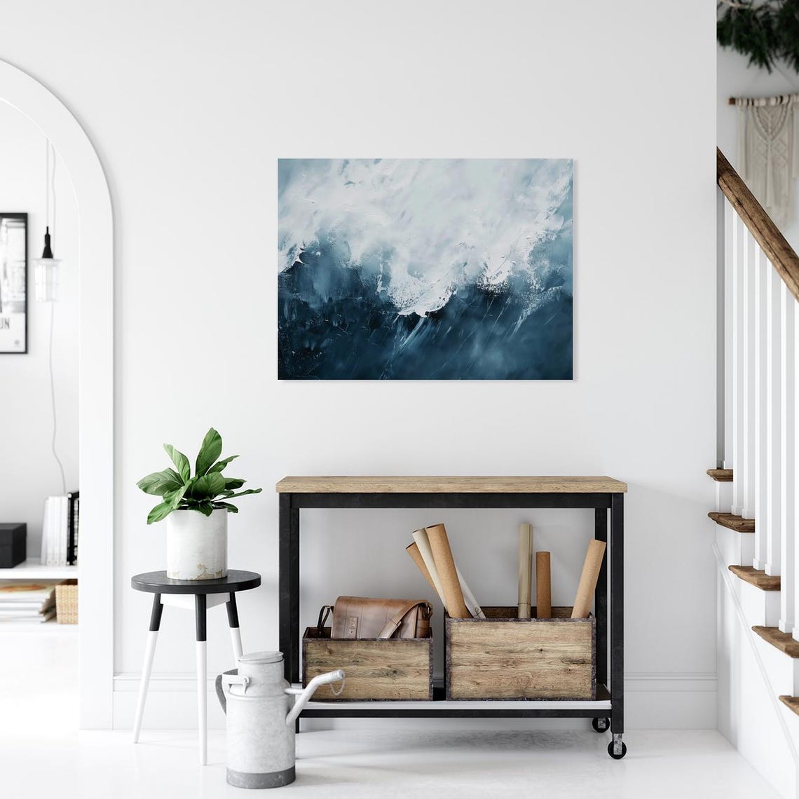Abstract Ocean Wave Crashing Deep Blue Modern Art Piece Poster - Image 2