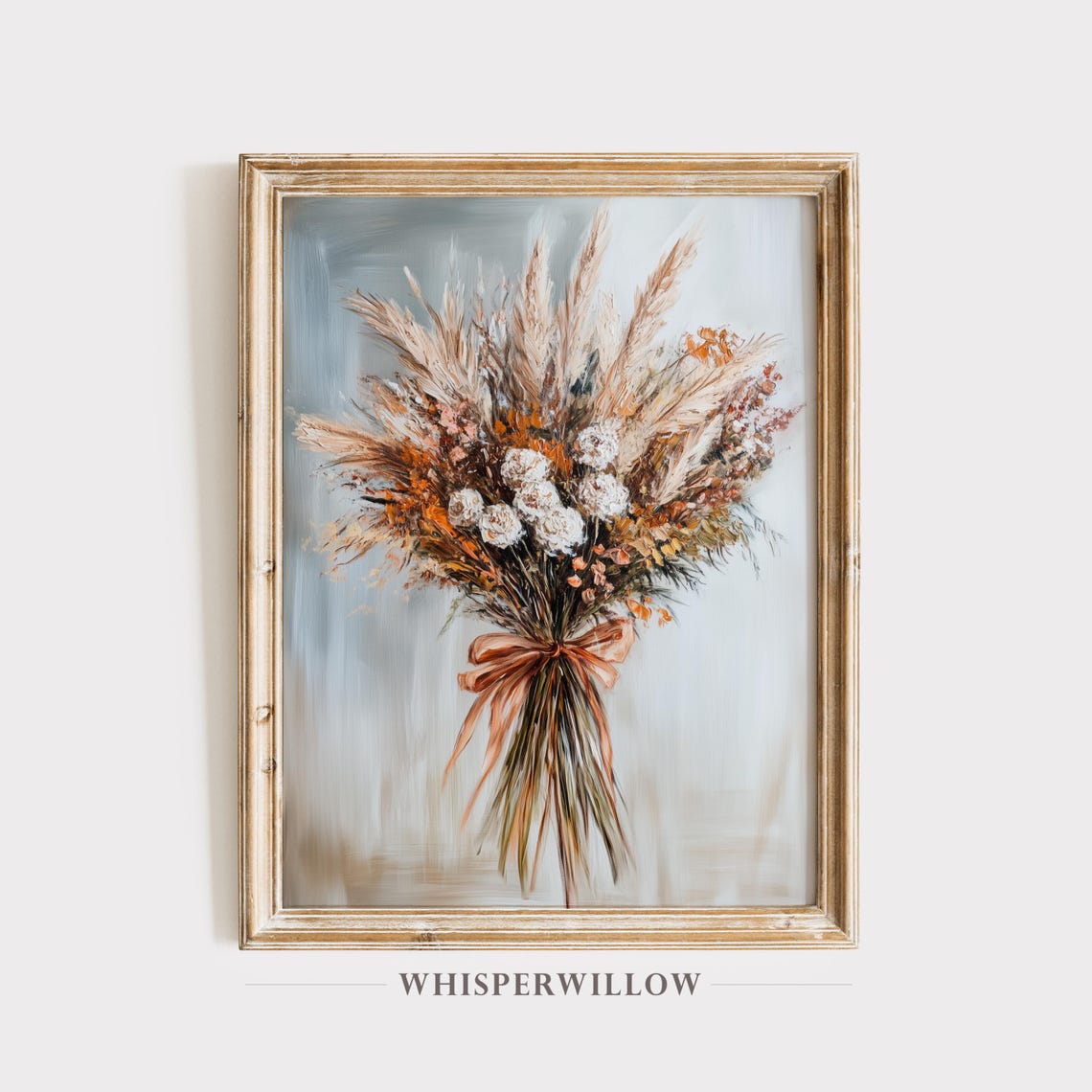 Elegant Autumn Pampas Grass Bouquet with Satin Ribbon Floral Poster