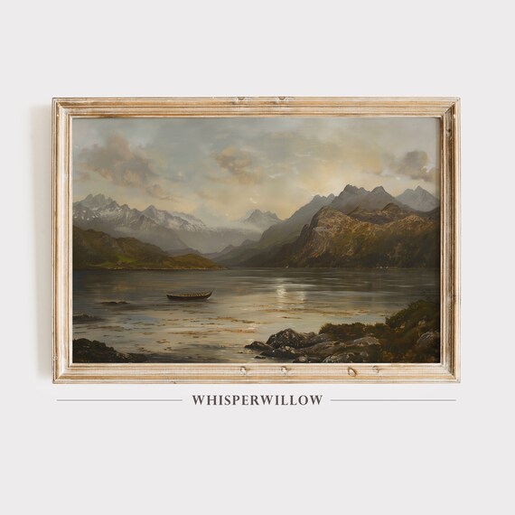 Norway Lake Majestic Mountains Vintage Painting Print Antique Nature Landscape Outdoors Art Wall Decor