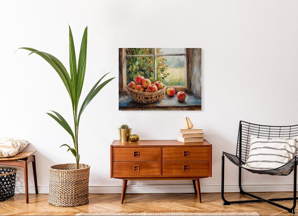 Rustic Apple Basket on Farmhouse Windowsill Autumn Harvest Poster - Image 4