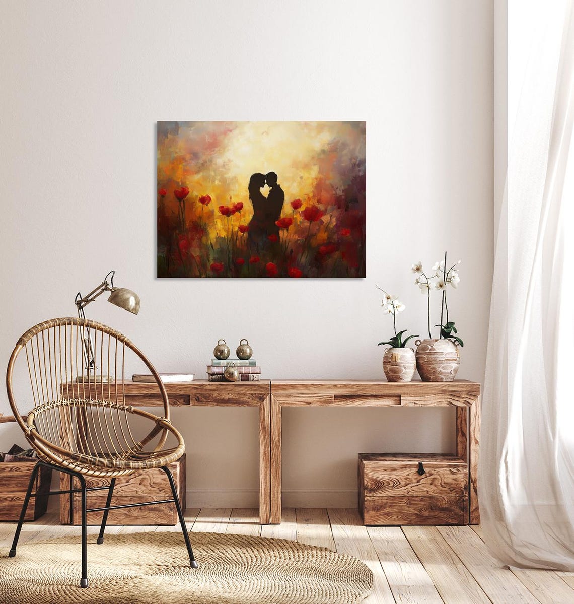 Couple Silhouette Kissing in a Red Poppy Field at Sunset Poster - Image 5