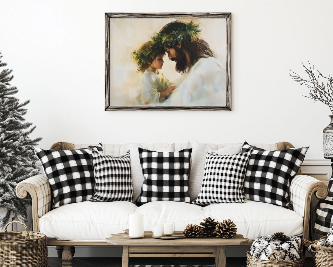 Jesus with Child Forehead to Forehead in Wreath Crowns Poster - Image 2
