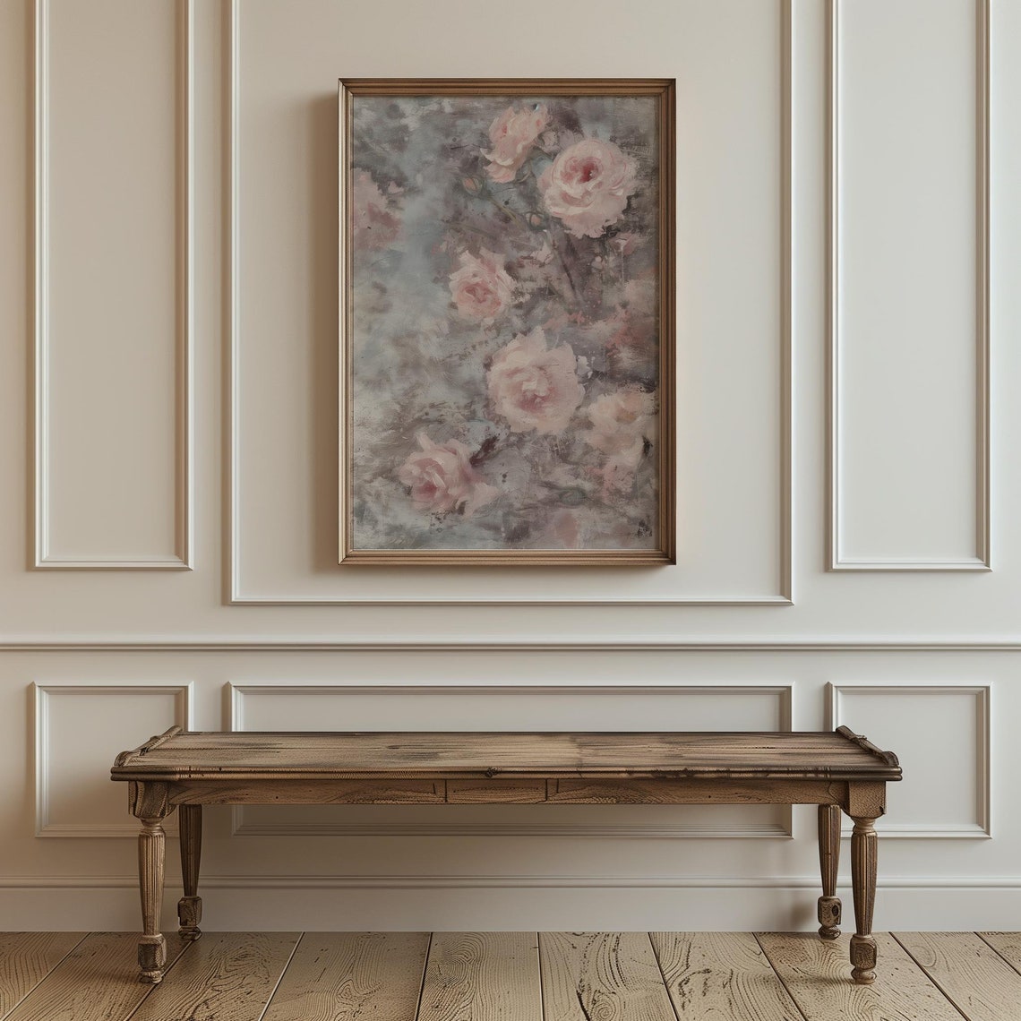 Blush Pink Roses Vintage Abstract Floral Impressionist Oil Poster - Image 3