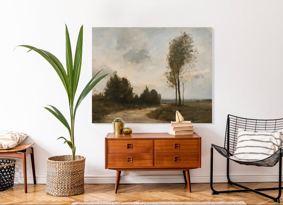 Gloomy Country Landscape Painting Rustic Farm Road Moody Poster - Image 4