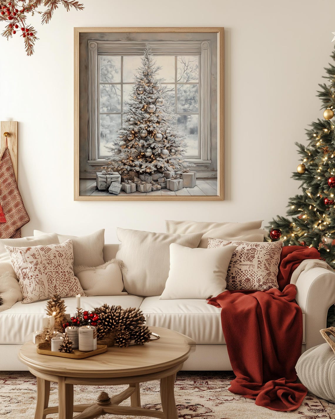 White Christmas Tree Painting Snowy Window Gift Decor Poster - Image 3