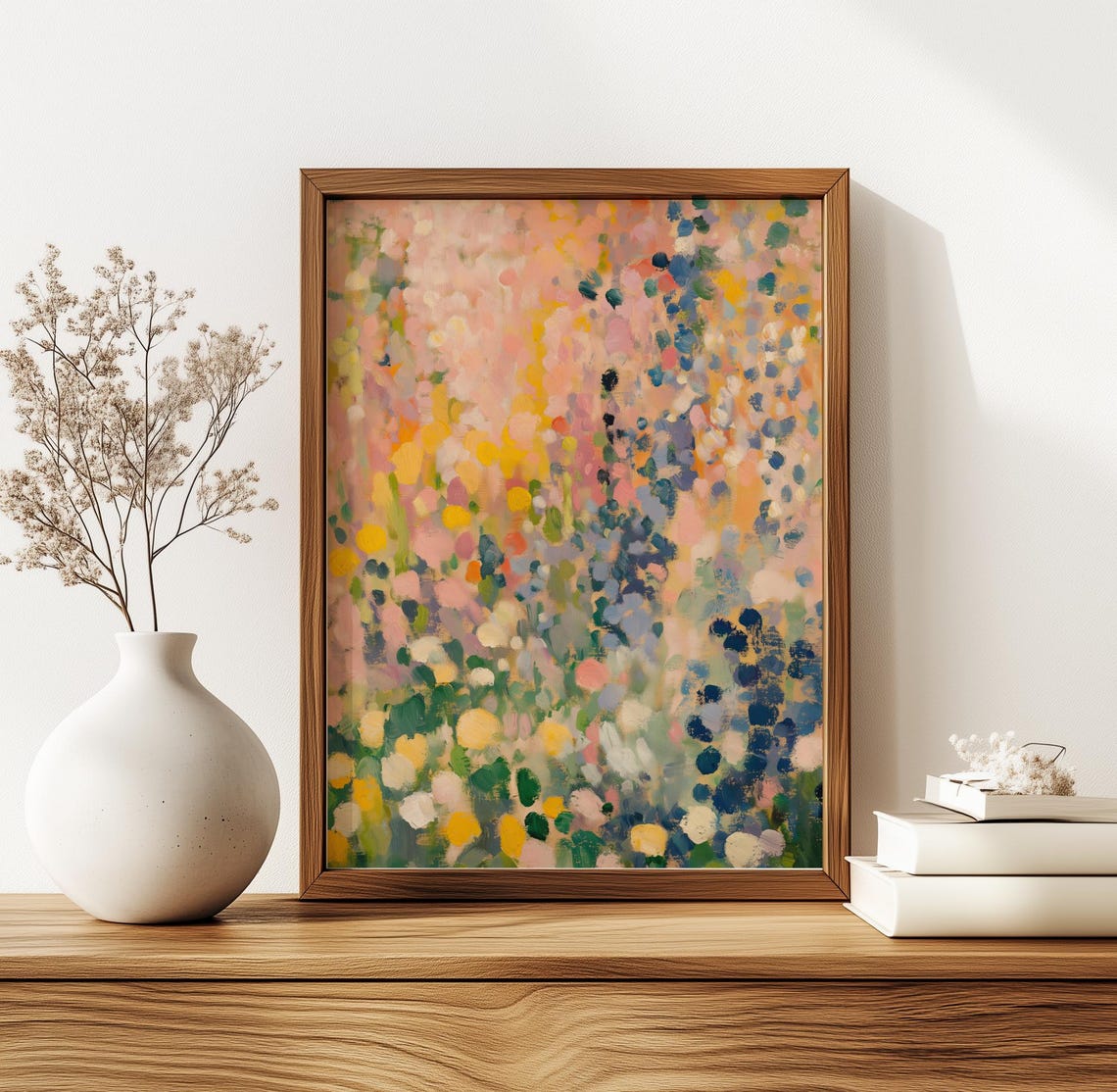 Impressionist Flower Garden in Soft Pastel Dots Painting Poster - Image 3