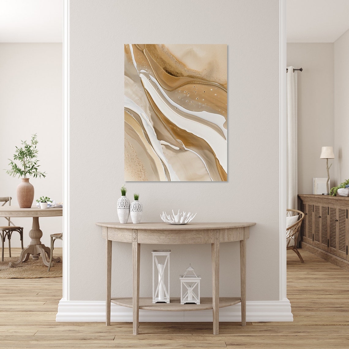 Gold and White Waves Abstract Painting Modern Minimalist Poster - Image 4