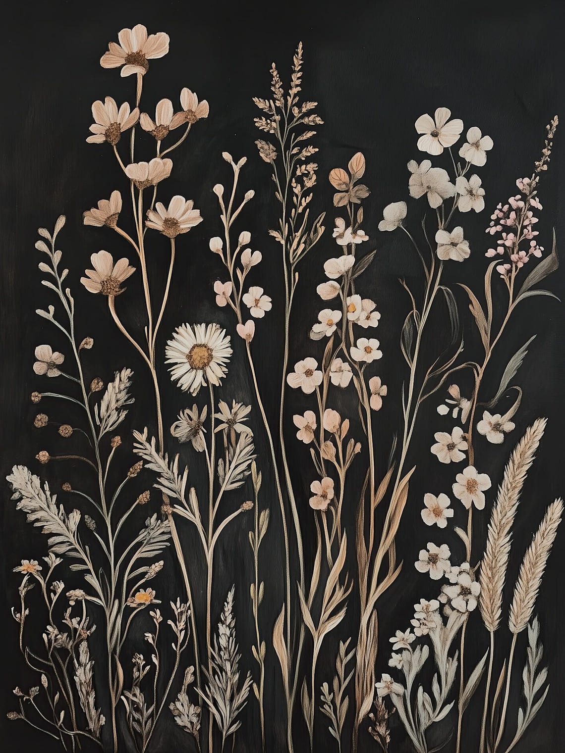 Wildflower Botanical Illustration on a Dark Black Background Poster - Image 6