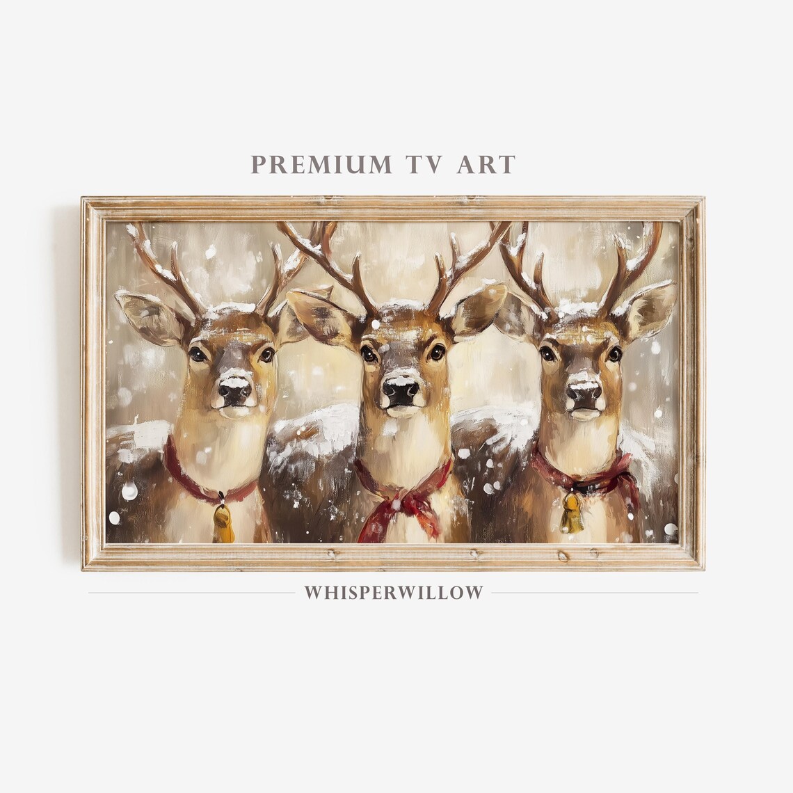 Holiday Reindeer Trio, Snowy Winter Scene Art Print