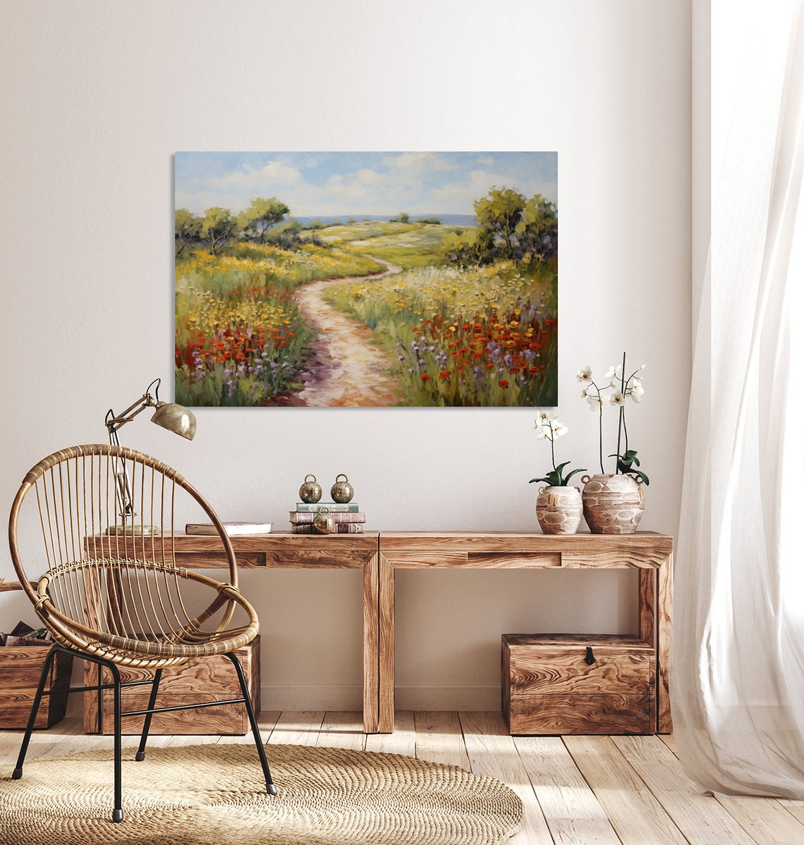 Colorful Wildflower Valley Winding Stone Path Spring Meadow Poster - Image 4