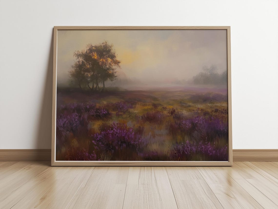 Purple Heather Moor at Dusk with Lone Tree Vintage Style Poster - Image 5