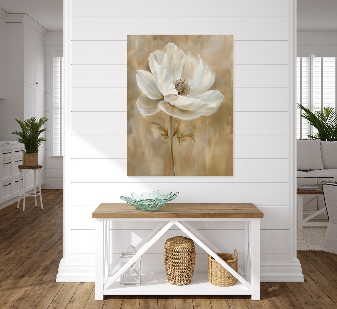 Anemone Soft White Bloom Painting, Vintage Floral Art - Image 5