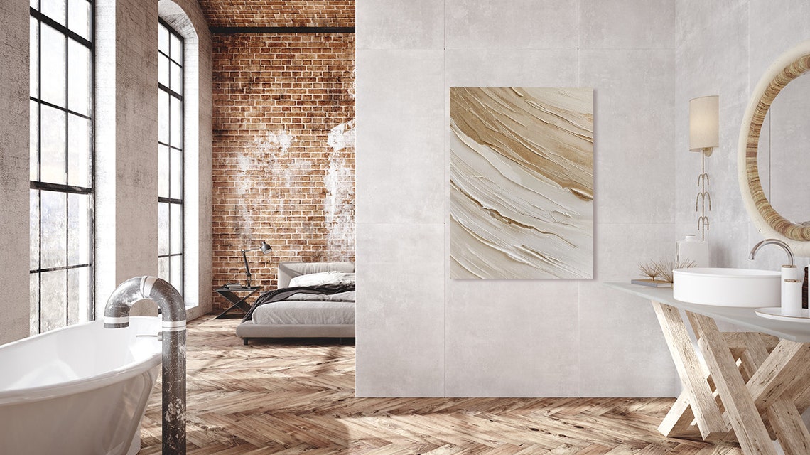 Beige and White Textured Sand Abstract Painting Neutral Poster - Image 4