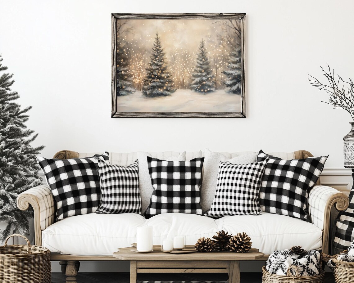 Forest Christmas Tree Lights, Holiday Landscape Art Print - Image 4
