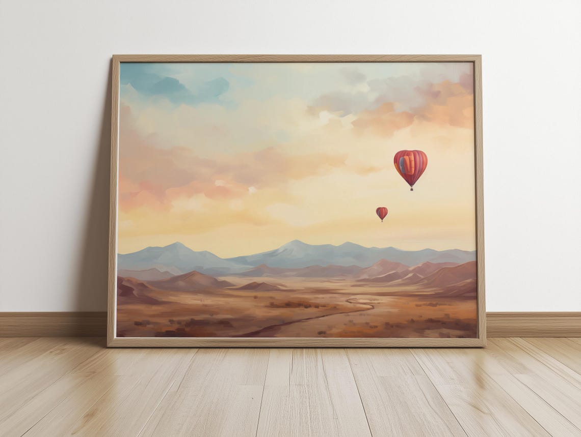 Red Hot Air Balloons Desert Valley Sunset Layered Mountain Poster - Image 5