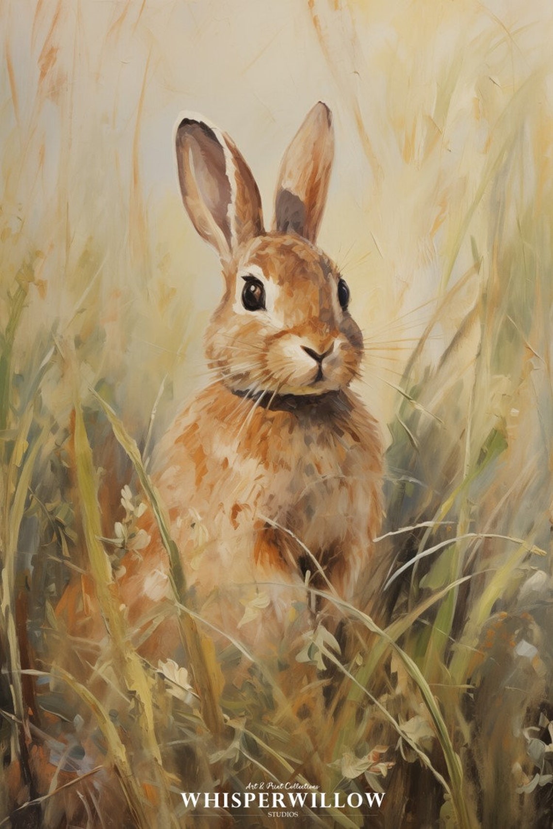 Curious Spring Bunny Oil Painting Cute Easter Rabbit Wall Art - Image 6