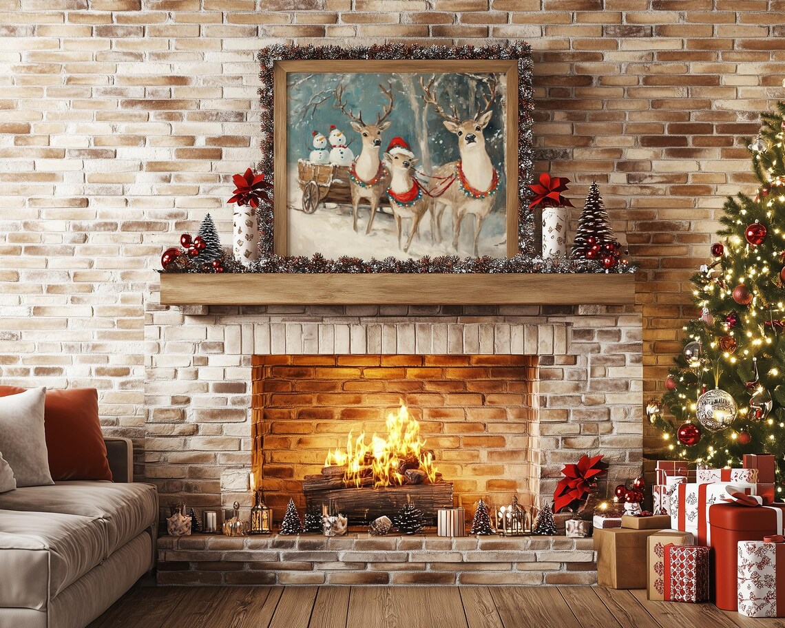 Festive Reindeer And Snowmen Holiday Art Print - Image 5