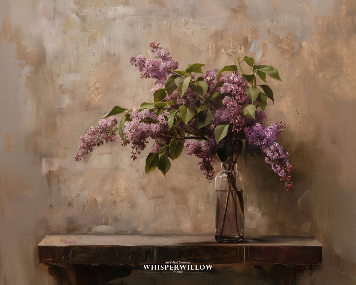 Lilac Branch Still Life Painting Purple Flowers in Vase Poster - Image 6
