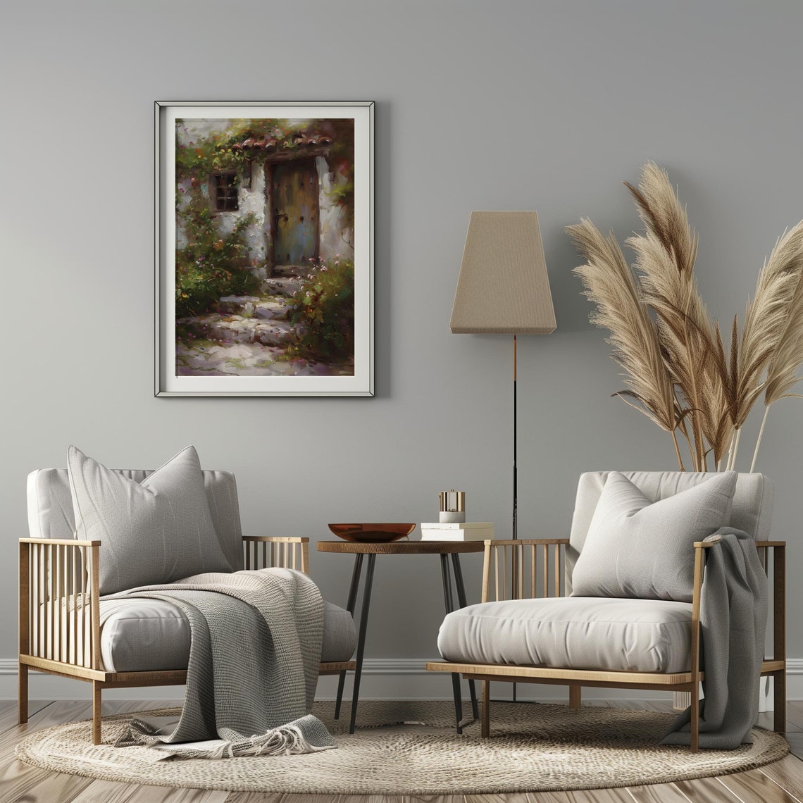 Rustic Old Cottage Door with Climbing Flowers Vintage Painting Poster - Image 2