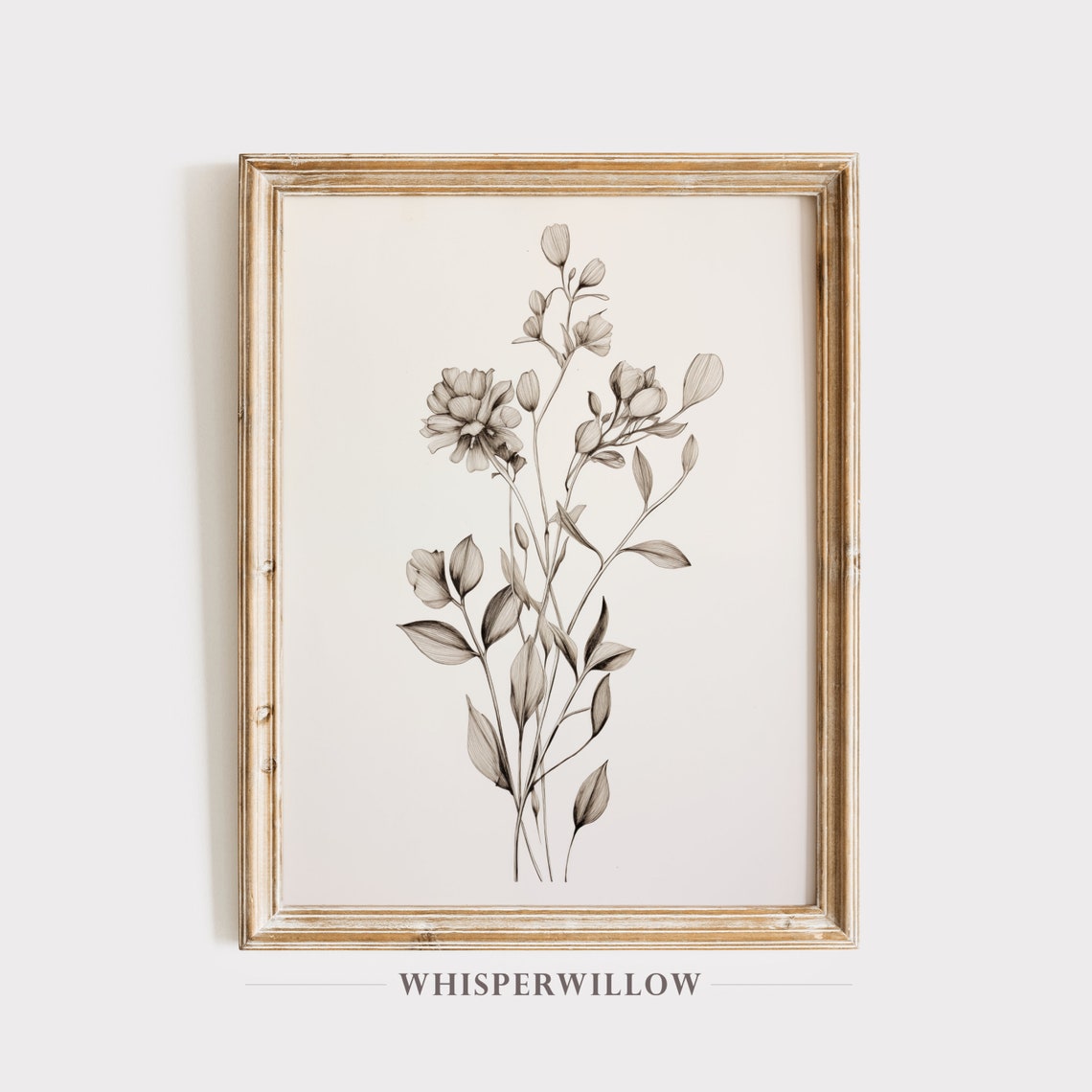 Black and White Wildflower Sketch Minimal Botanical Line Art Poster