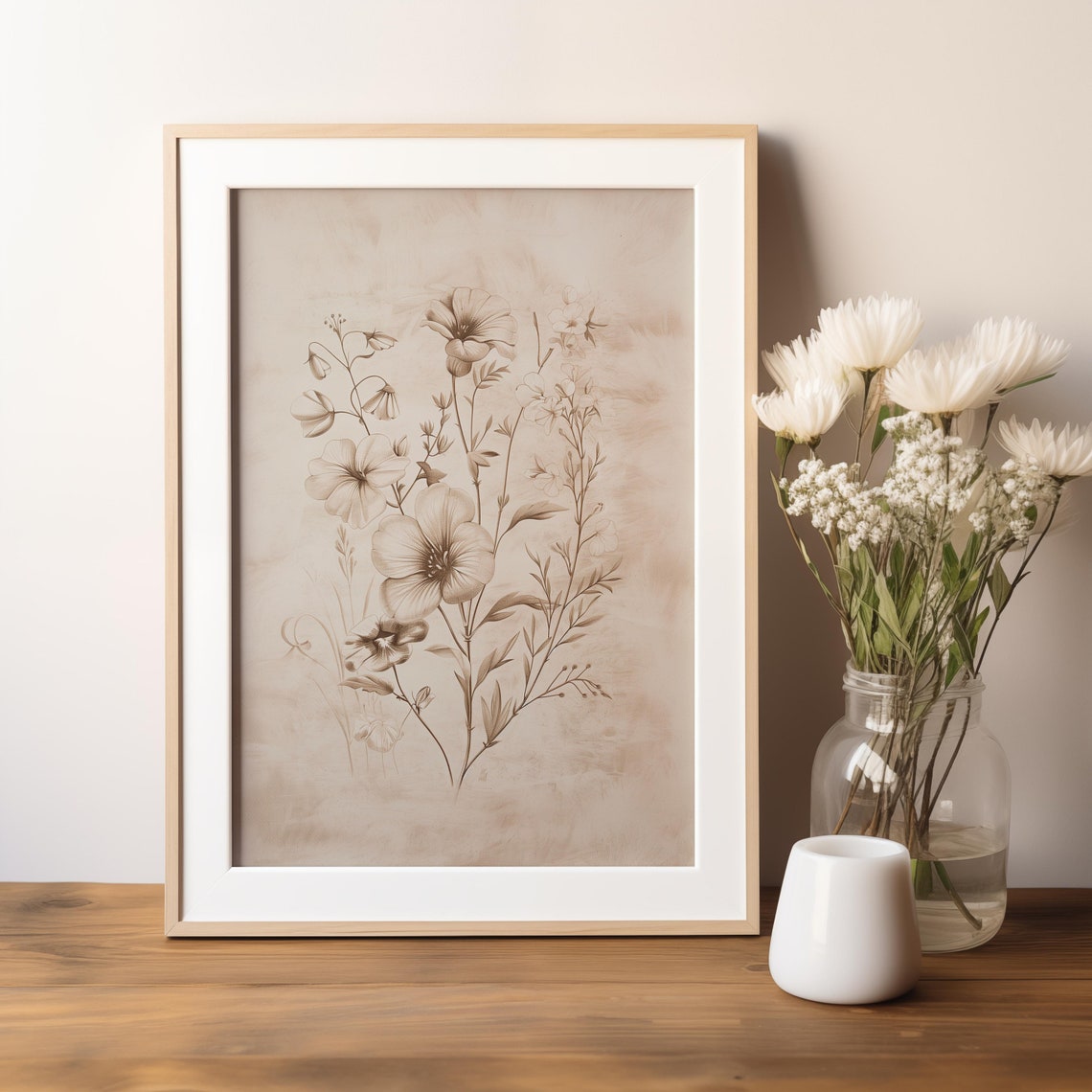 Vintage Sepia Wildflower Botanical Sketch Antique Floral Study Poster - Image 4