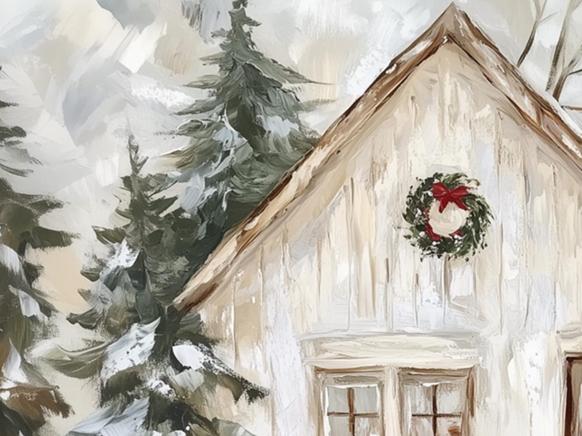 Cozy Snowy Christmas Cottage with Wreaths Winter Village Poster - Image 6