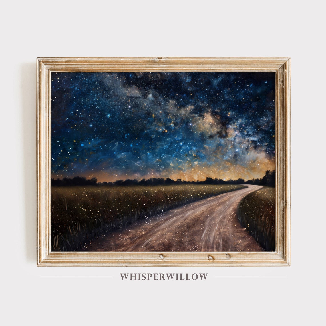 Starry Milky Way Night Sky Painting Country Road Stars Poster