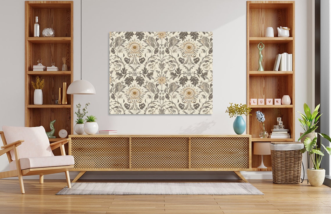 Vintage Gray Floral Damask Wallpaper Pattern Elegant Decor Poster - Image 2