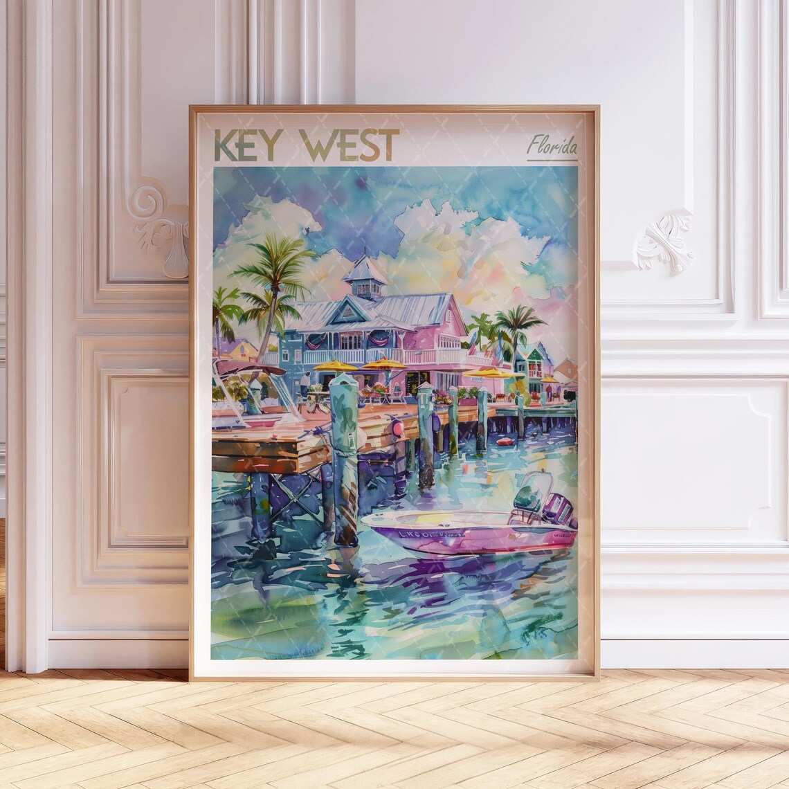 Key West Watercolor Travel Poster, Florida City