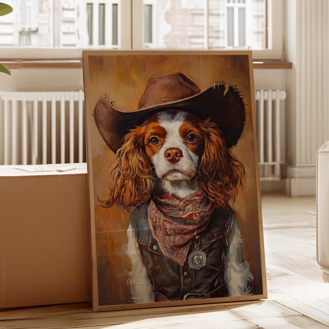 Cavalier King Charles Spaniel Cowboy Sheriff Hat Bandana Poster