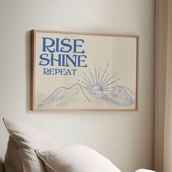 Vintage Bedroom Poster Trendy Horizontal Print Retro Bedroom Wall Art Positive Quote Print Minimalist Bedroom Poster Wall Art Blue
