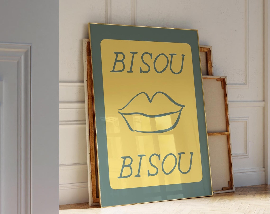 Bisou Bisou Poster Trendy Wall Art French Poster Retro Print Cute Quote Print Love Poster Typography Art Trendy French Decor Art