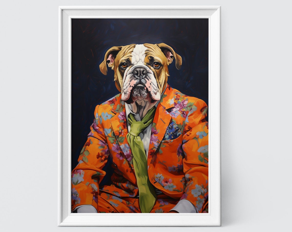 English Bulldog Fashion Print English Bulldog Portrait Fashion Art Animal Art Animal Painting Bulldog Art Art Prints