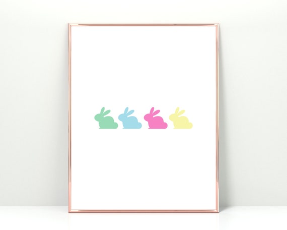 Pastel Bunny Silhouettes Row Minimalist Easter Spring Poster