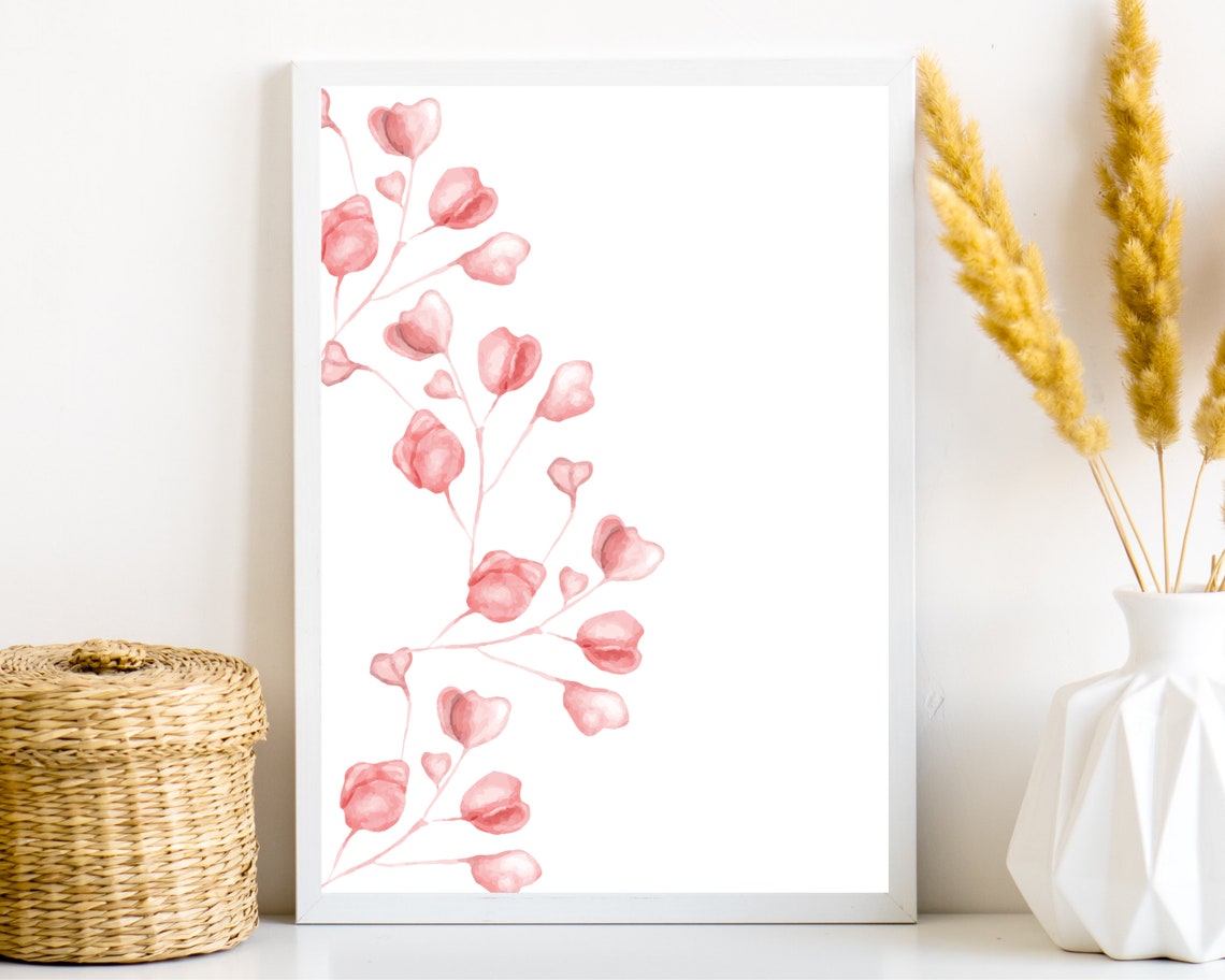 Soft Pink Blossom Branch Watercolor Floral Botanical Decor Poster