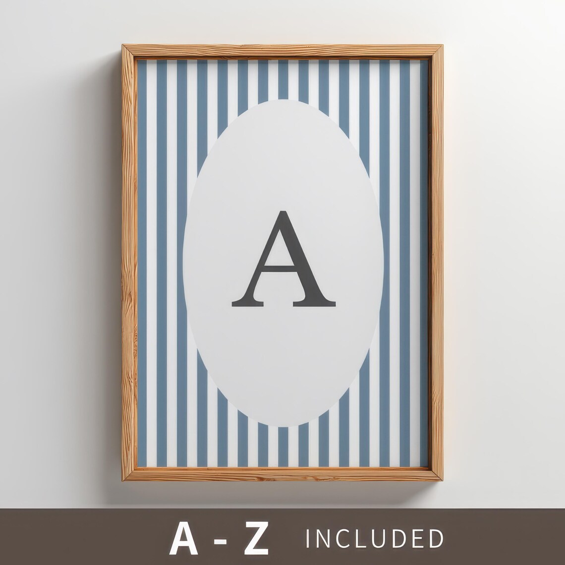 Blue Striped Alphabet Letters A to Z Boys Nursery Room Poster