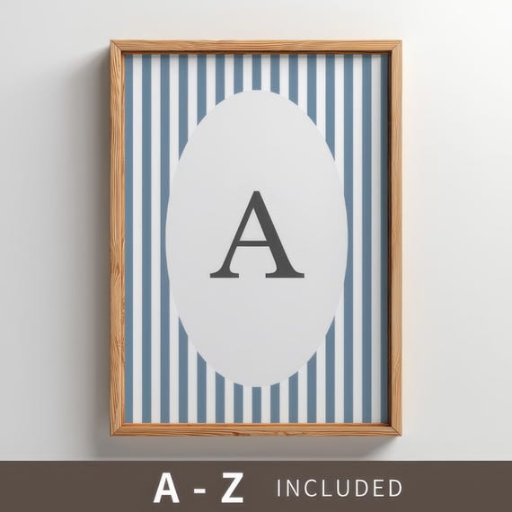 Blue Stripe Alphabet Wall Art Set Of 26 For Boys Nursery 5 Sizes Included