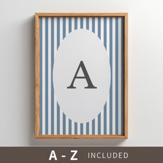 Blue Striped Alphabet Letters A to Z Boys Nursery Room Poster