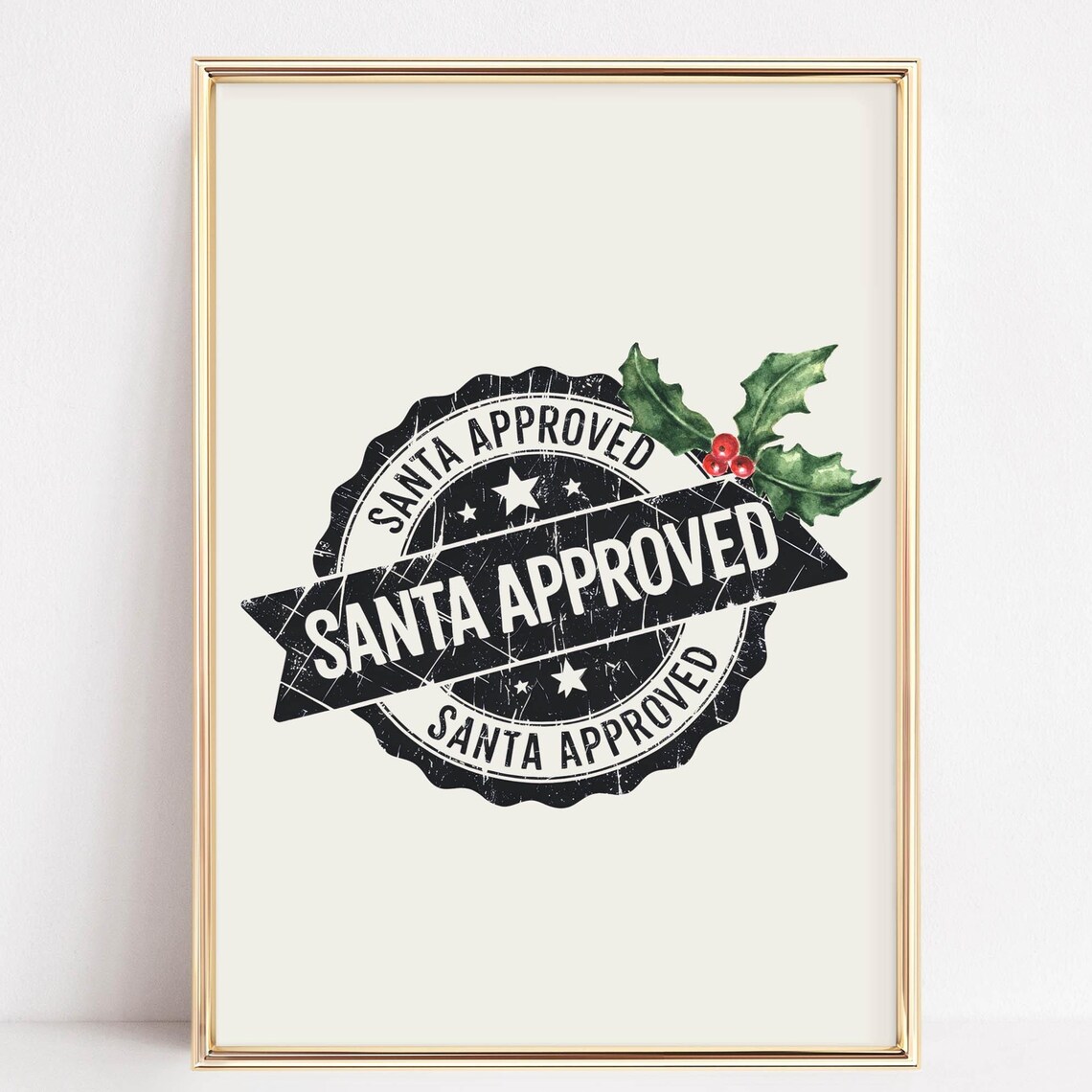Santa Approved Vintage Rubber Stamp Badge Christmas Art Poster