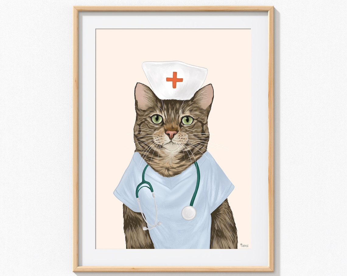 Nurse Cat Contemporary Travel Poster