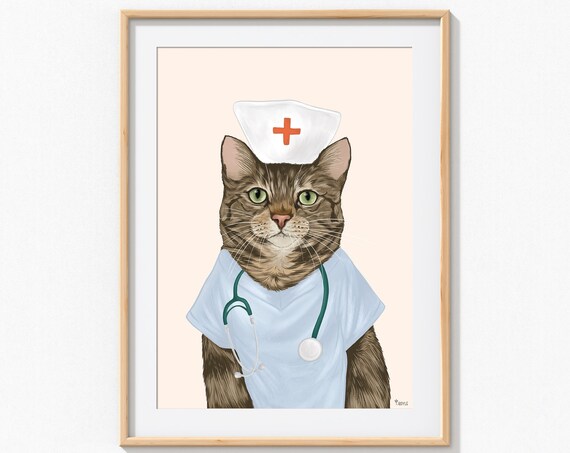 Nurse Cat Contemporary Travel Poster