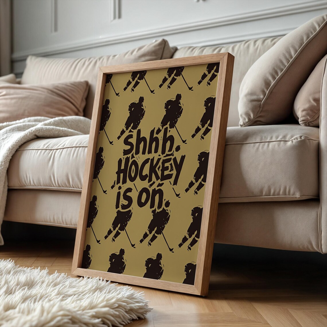 Shhh Hockey Is On Players Silhouette Pattern Sports Fan Poster