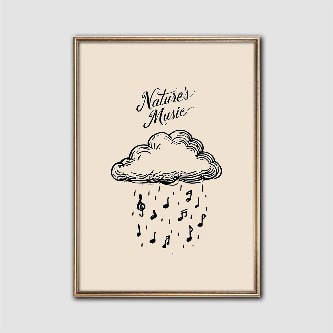 Natures Music Cloud Raining Music Notes Whimsical Line Art Poster
