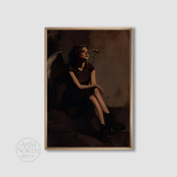 Brooding Angel Art Print Dark Academia Moody Wall Decor