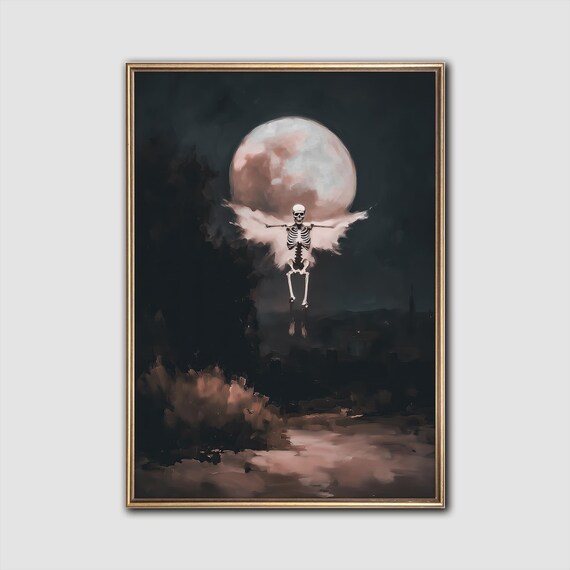 Moody Angel Skeleton Dark Academia Gothic Wall Art