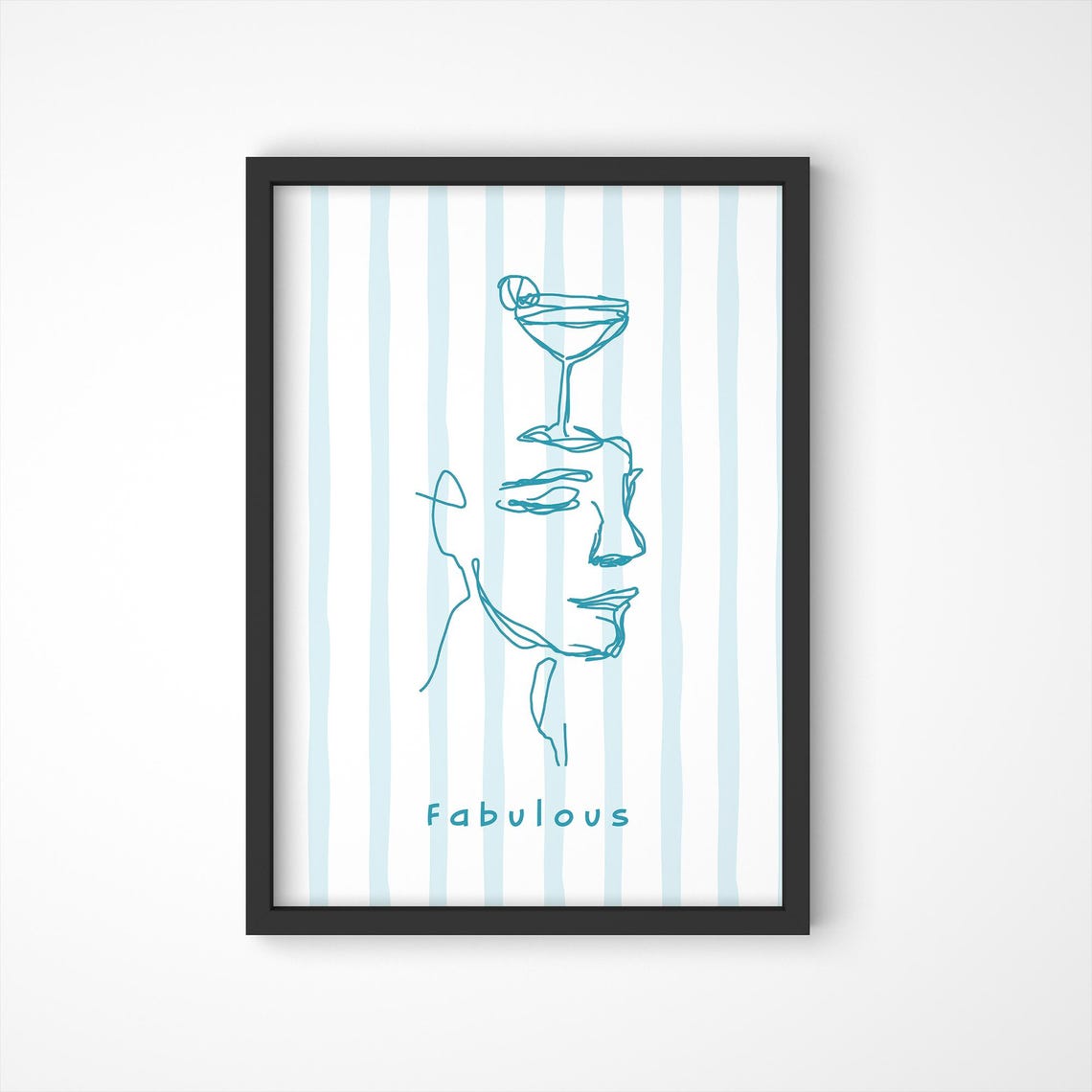 Pastel Blue Cocktail Print Minimalist Line Art