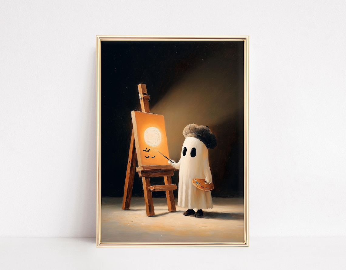 Ghost Artist Halloween Spooky Beret Art Print