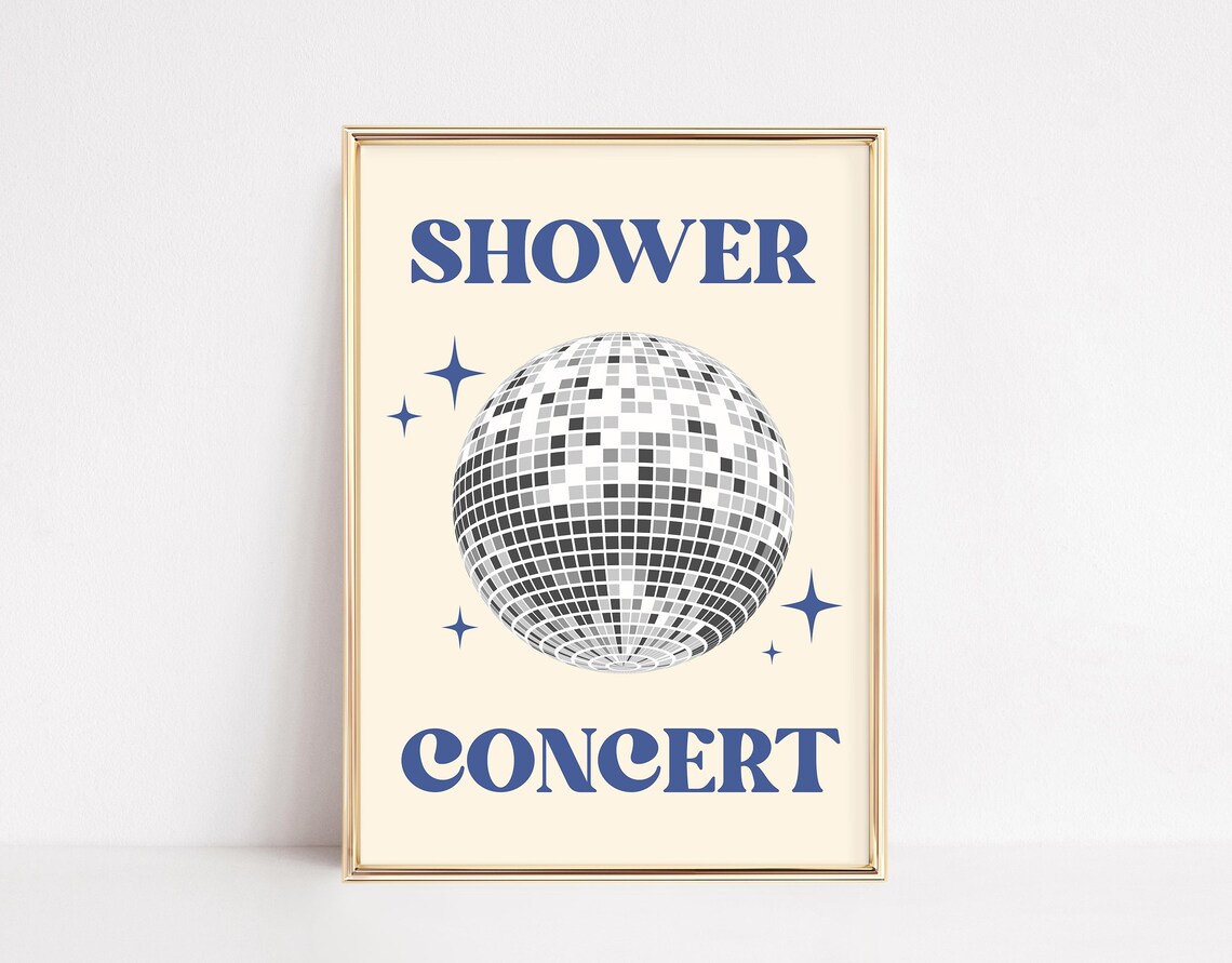 Funny Disco Shower Concert Poster, Bathroom Decor