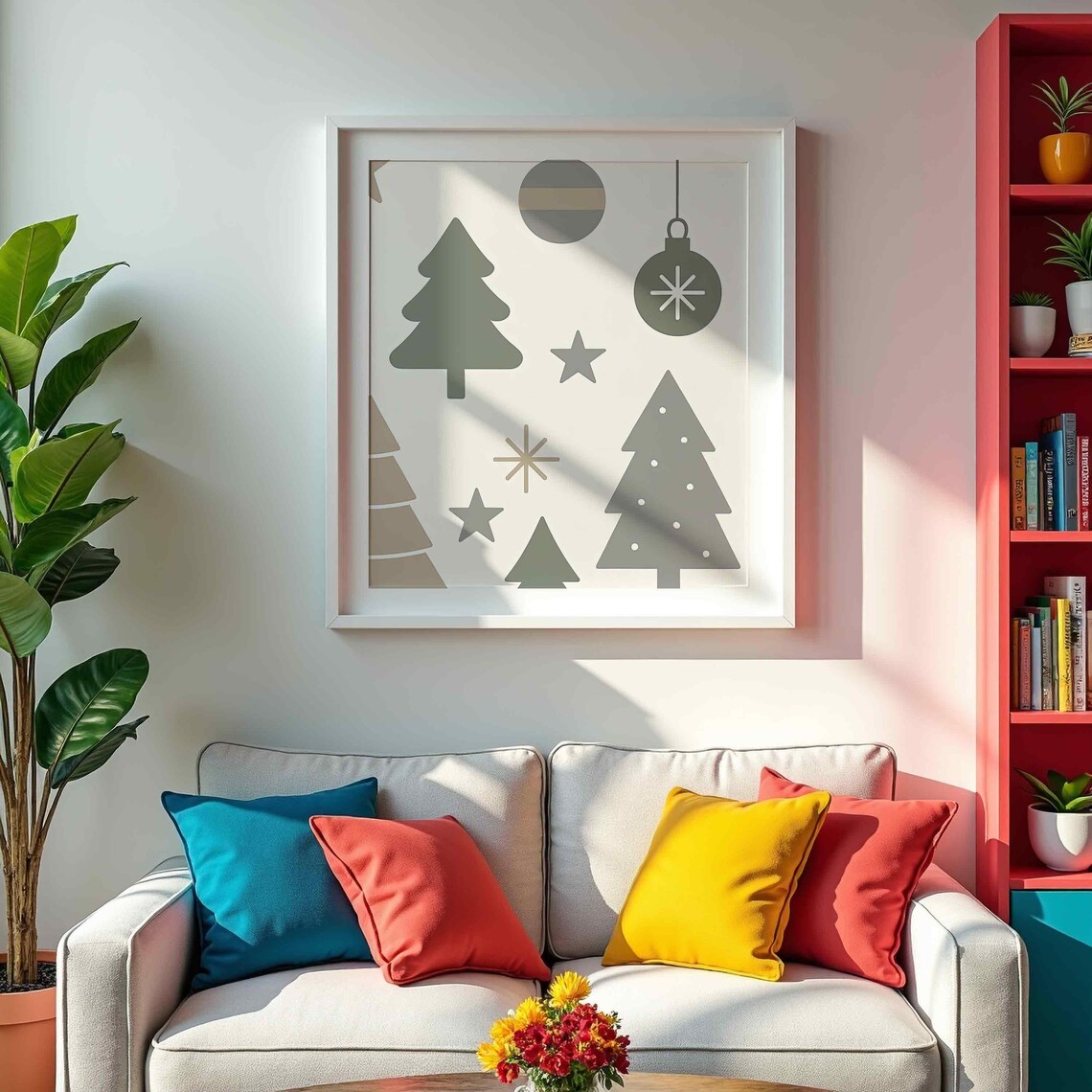 Neutral Gray Minimalist Christmas Trees Stars Ornament Poster Art