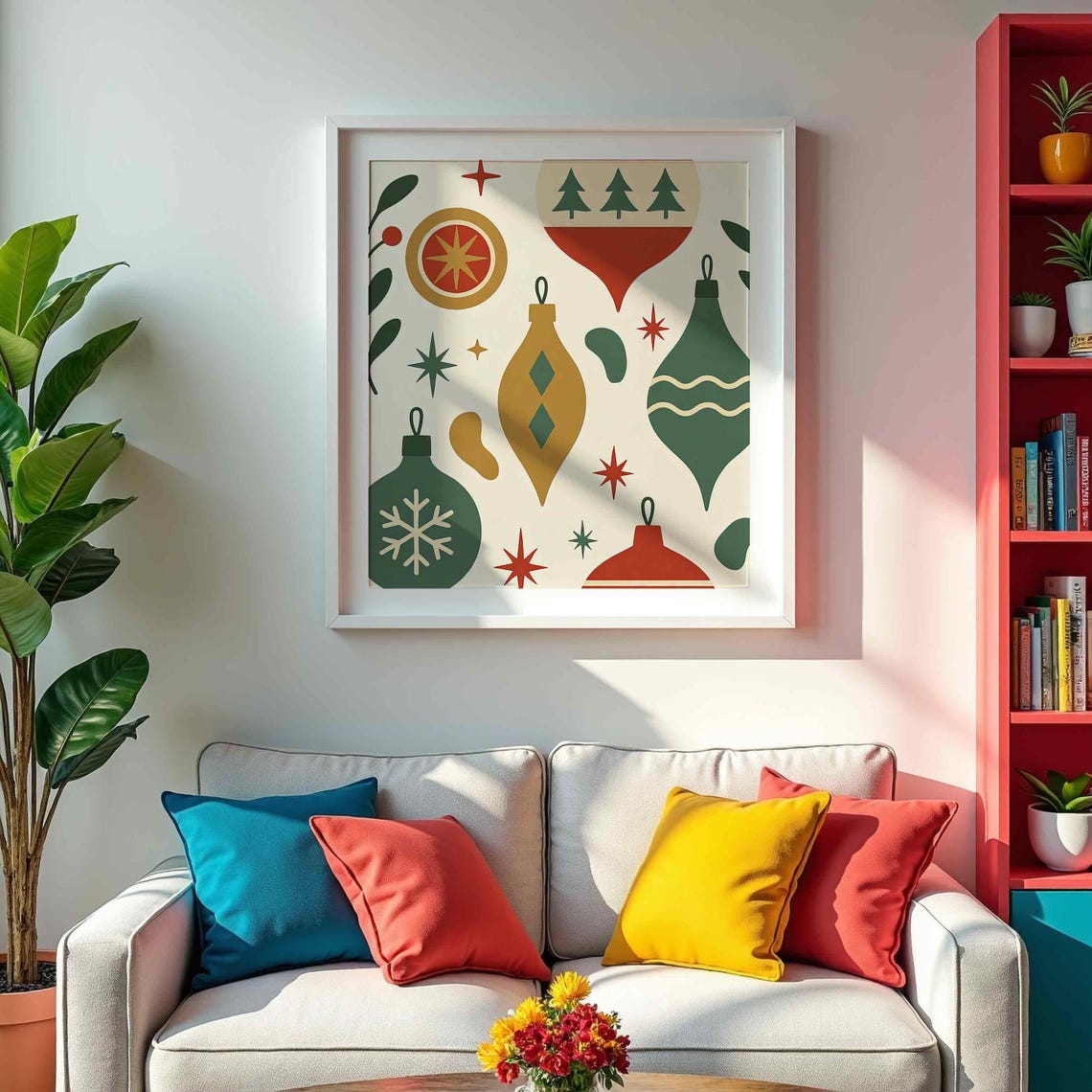 Retro Christmas Bauble Pattern Mid Century Modern Holiday Poster